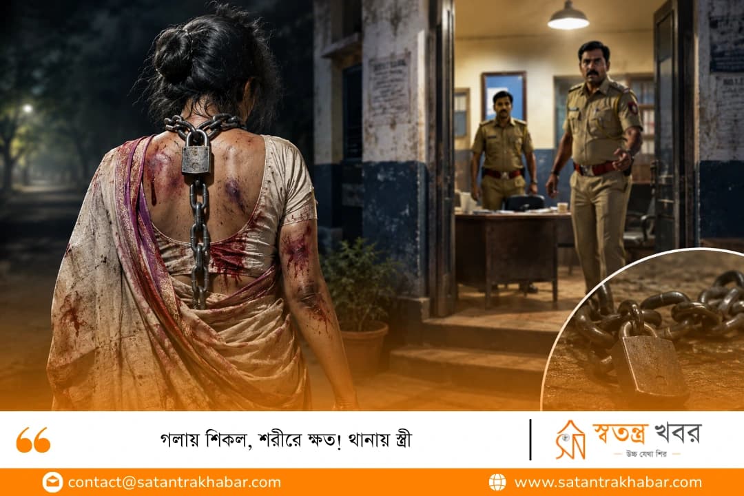 গলায় শিকল, শরীরে ক্ষত! থানায় স্ত্রী