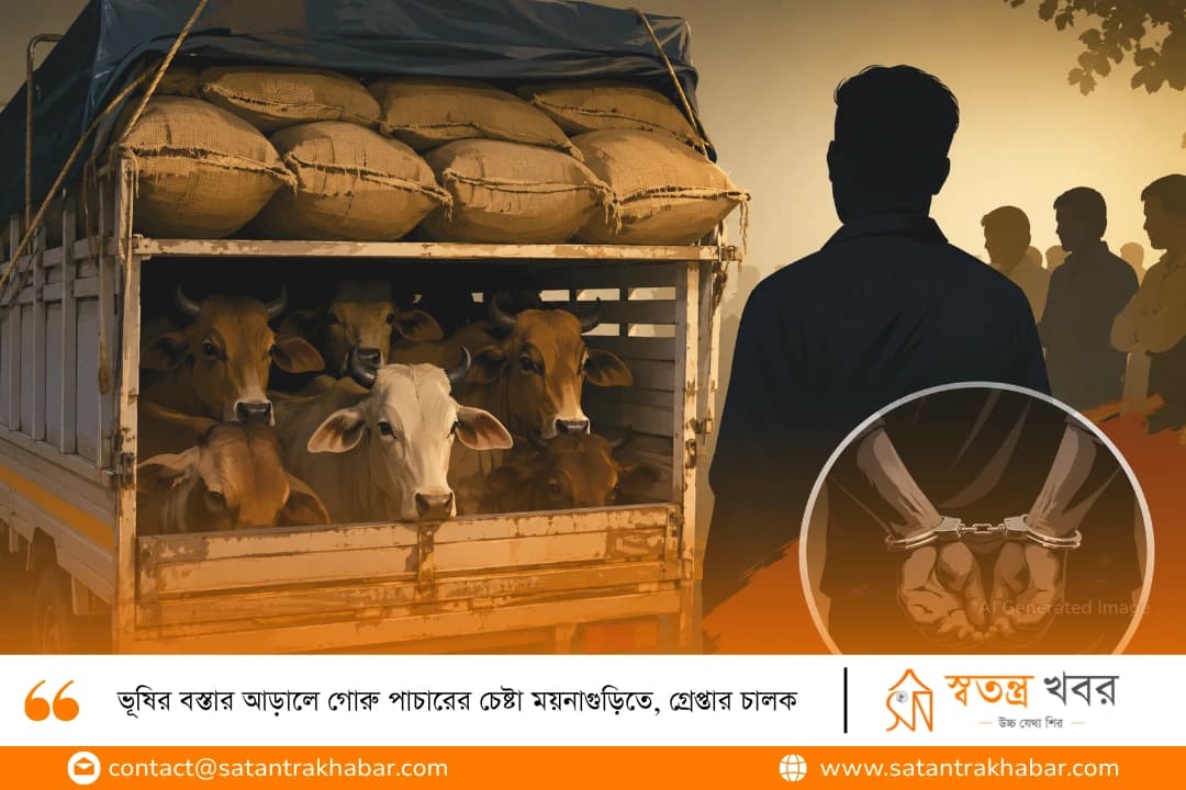 ভূষির বস্তার আড়ালে গোরু পাচারের চেষ্টা ময়নাগুড়িতে, গ্রেপ্তার চালক