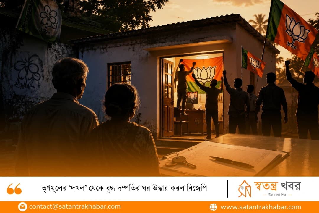 তৃণমূলের ‘দখল’ থেকে বৃদ্ধ দম্পতির ঘর উদ্ধার করল বিজেপি