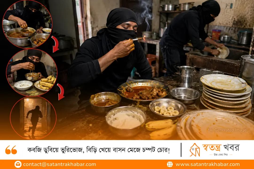 কবজি ডুবিয়ে ভুরিভোজ, বিড়ি খেয়ে বাসন মেজে চম্পট চোর!