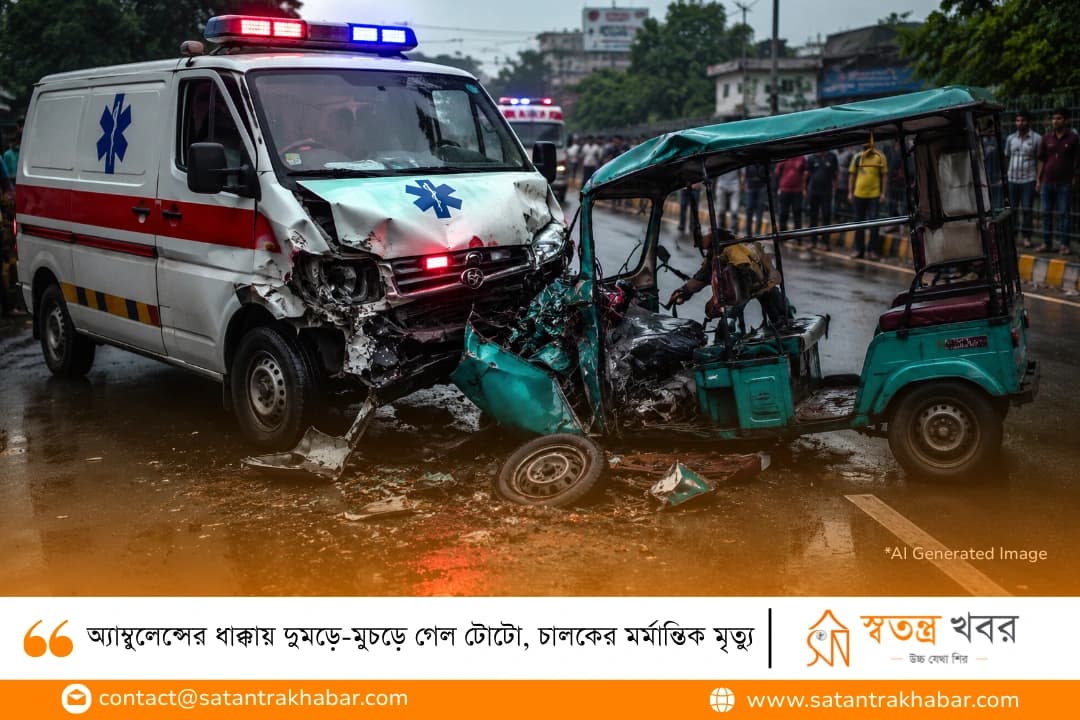 অ্যাম্বুলেন্সের ধাক্কায় দুমড়ে-মুচড়ে গেল টোটো, চালকের মর্মান্তিক মৃত্যু