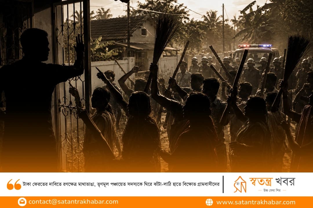 টাকা ফেরতের দাবিতে রণক্ষেত্র মাথাভাঙা, তৃণমূল পঞ্চায়েত সদস্যকে ঘিরে ঝাঁটা-লাঠি হাতে বিক্ষোভ গ্রামবাসীদের